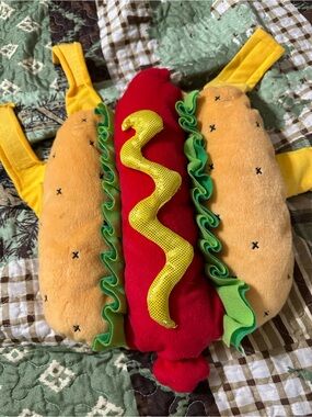 Thrills Plush Hot Dog Dog costume in Red, Yellow, Green, Tan